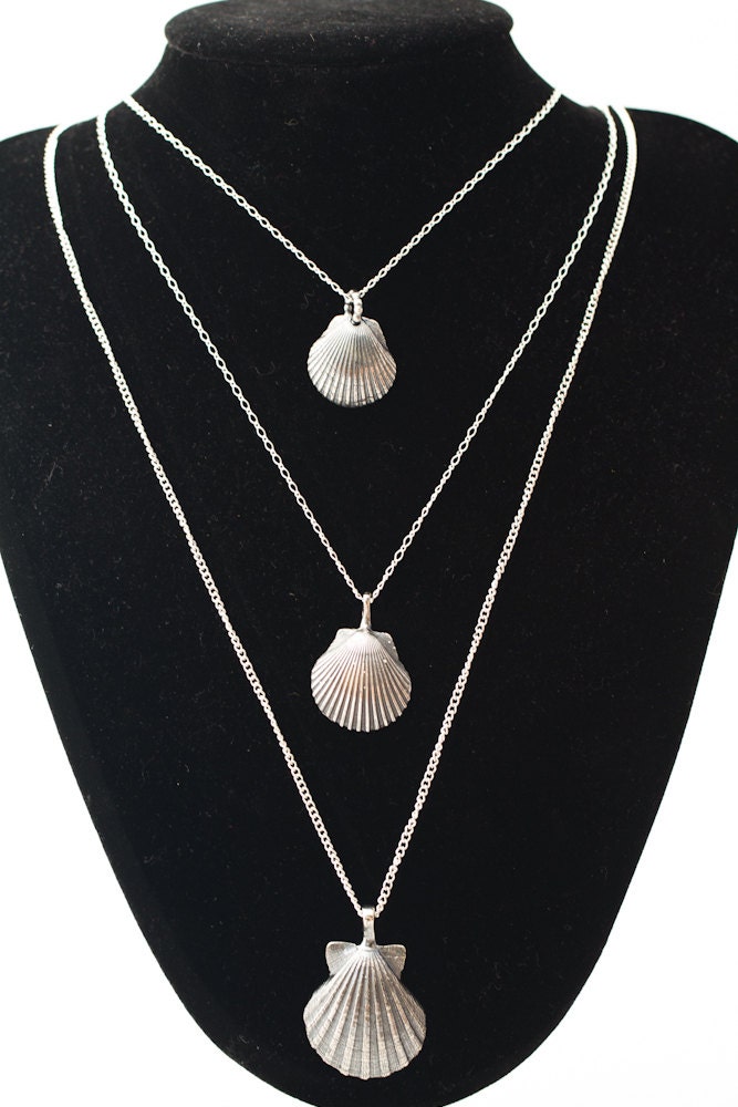 Small Silver Shell Pendant Seashell Necklace by DreamyDellDesigns