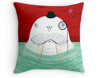 Sir Wilfred Wallace The Wonderful Walrus - Children's Decor - Animal Cushion cover / Throw Pillow cover - (16" x 16") by Oliver Lake