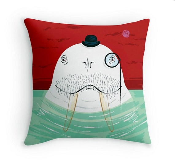Sir Wilfred Wallace The Wonderful Walrus - Children's Decor - Animal Cushion cover / Throw Pillow cover - (16" x 16") by Oliver Lake