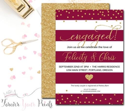 Burgundy & Gold Bridal Shower Invitation, Bridal Shower Invite, Wedding Shower Invitation, Engagement Invitation, Engagement Party Invite Il_570xn