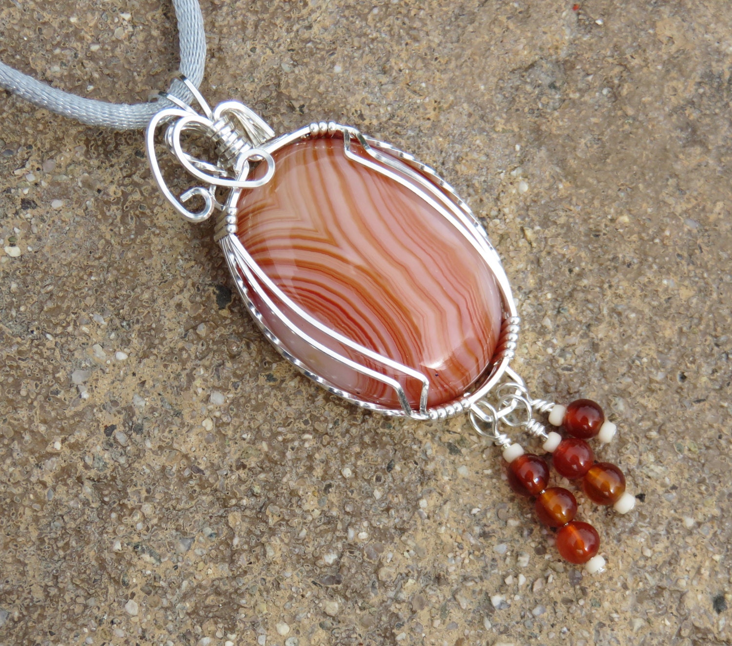 S-96 Carnelian Silver Wirewrapped Pendant Necklace Carnelian