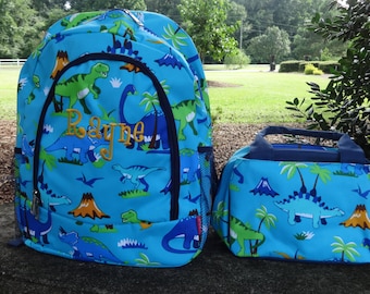 Personalized Boys Backpack SET - DINOSAURS Backpack and Lunch Box