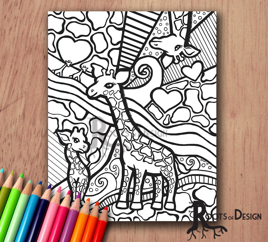 Download INSTANT DOWNLOAD Coloring Page Giraffe Art Print zentangle