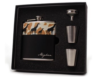 Giraffe Gift // Personalized Flask Gift Set // 6oz