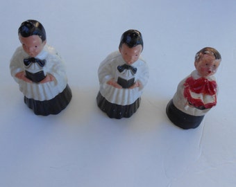 vintage Christmas choir boys 2 plastic 1 chalkware