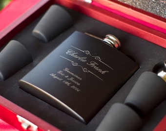 Groomsman Gift, Personalized Flask, Engraved Hip Flask, Black Matte Flask, Groomsmen Gift Set, Wedding, Engraved Flask, Groomsmen Flask