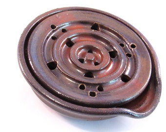 Soap Dish - Drain Tray - One Piece Soap Saver - Rustic Red - Kitchen or Bath - Handmade Pottery - Pottersong Pottery - Rustic Rust Red