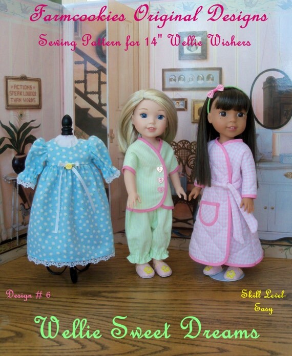 XL PDF Sewing Pattern: Wellie Sweet Dreams/ Sewing Pattern for 14" American Girl Wellie Wishers®
