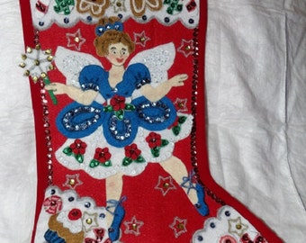 Handmade finshed Sugar Plum Fairy Christmas Stocking - fsk9