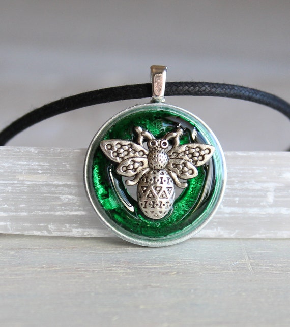 green bee necklace bee jewelry bumble bee honey bee unique