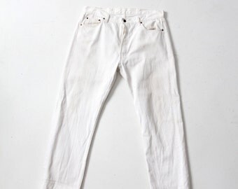 white Levis 501 jeans, 1980s vintage denim jeans 38 x 32