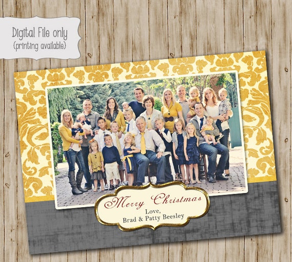 Items similar to Christmas Photo Card- Holiday Photo Card - Printable Christmas Damask on Etsy