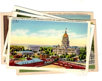6 Vintage Springfield Illinois Unused Postcards Blank, Wedding Guestbook, Travel Journal, Scrapbooking, Collage Supplies