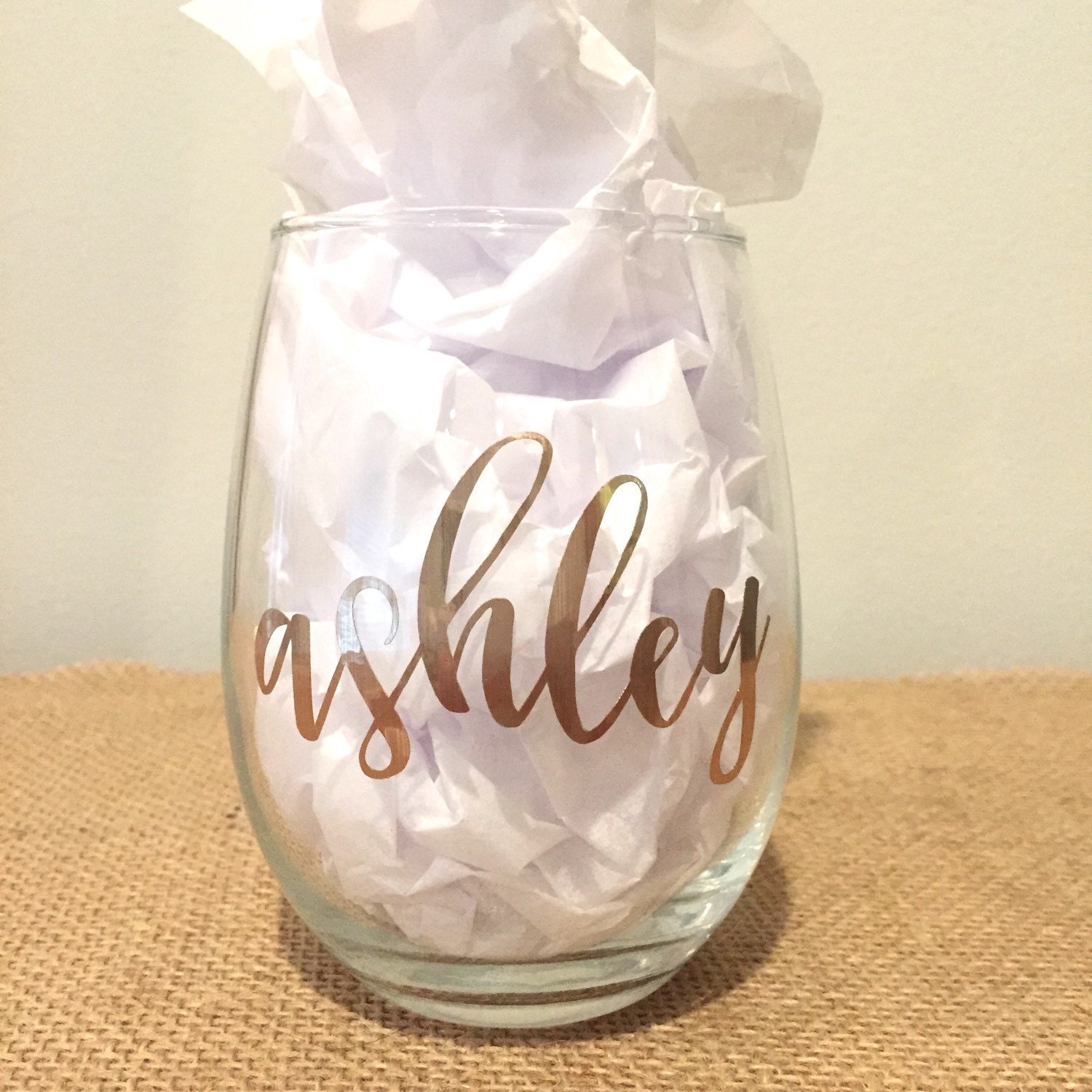 Individual Personalized Stemless Wine Glasses with Names in