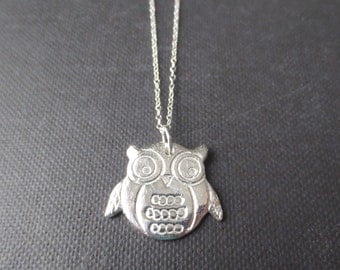 Hibou - Sterling Silver Owl Necklace Handmade Pure Silver Pendant on Sterling Silver Chain (Collier Oiseau / Eule Halskette) by InfinEight