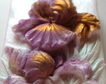 IRIS FLOWER SOAP, Flower Soap, Purple & Gold Iris Soap, For Mom, Mother's Day, Spring Soap, Hostess Gift, For Her, Custom Scented