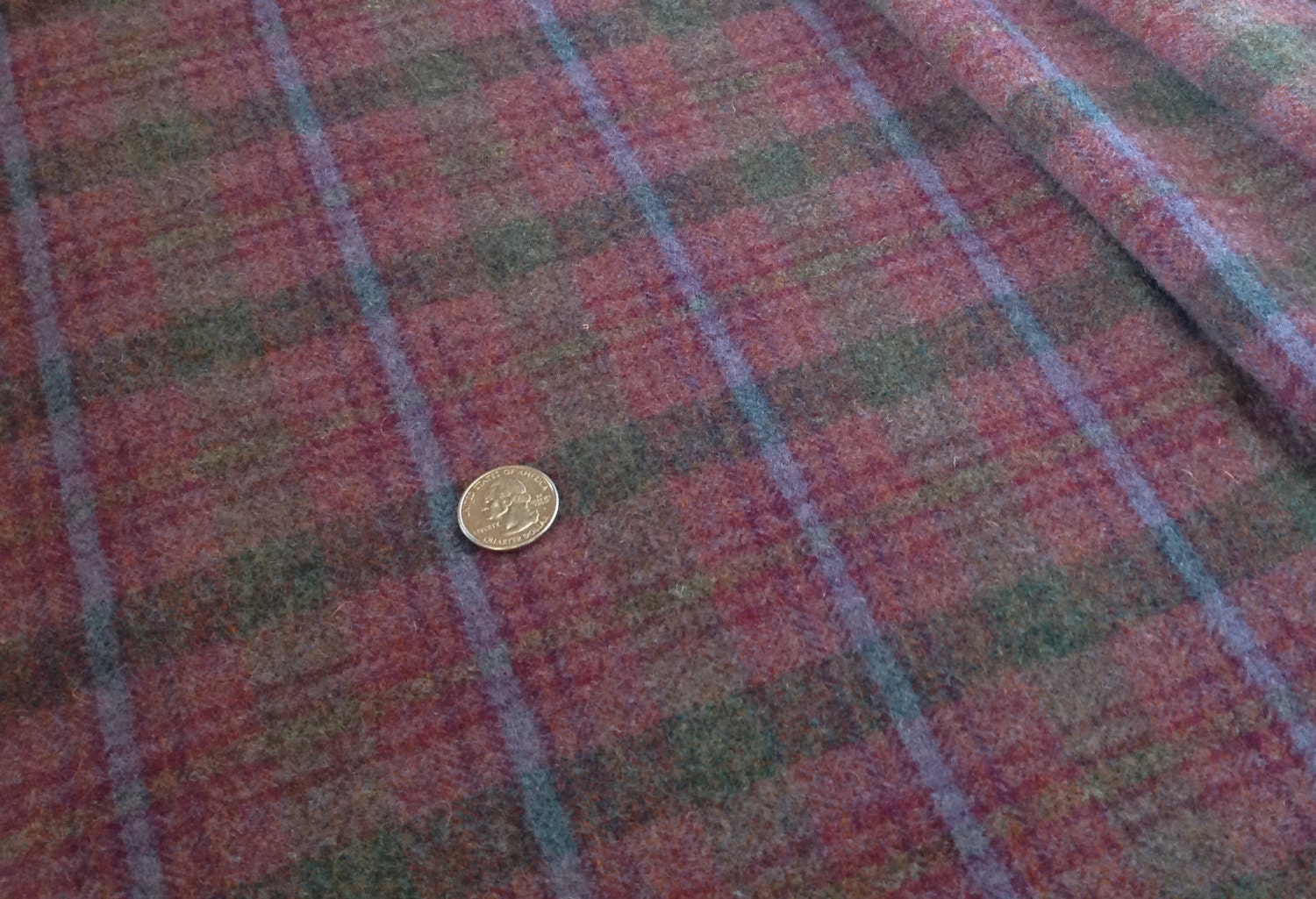 Fat 1/4 yard, Rosey Purple Plaid, Wool Fabric for Rug ...