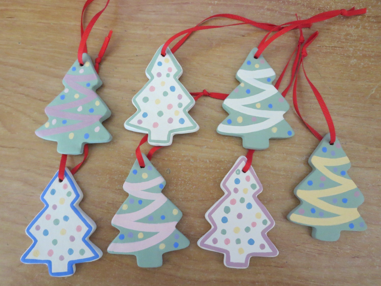 Lot of 7 Ceramic Christmas Tree Holiday Ornaments by KivaTraders