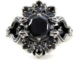 Gothic Snake and Crescent Moon Engagement Ring - Black Moissanite and Black Diamonds