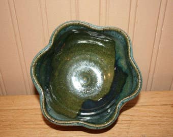 Handmade green pottery bowl, soup bowl, cereal bowl, serving bowl