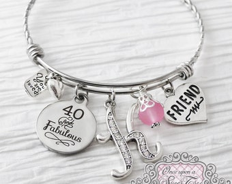 40th Birthday Gifts for Women, Birthday Jewelry, 40 and Fabulous, Friendship Bracelet, Friend, Personalized Bangle- Best Friend Jewelry