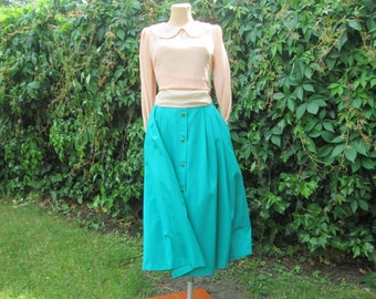 Green Skirt Vintage / Full Skirt / Size EUR46 / UK18 / Side Pockets
