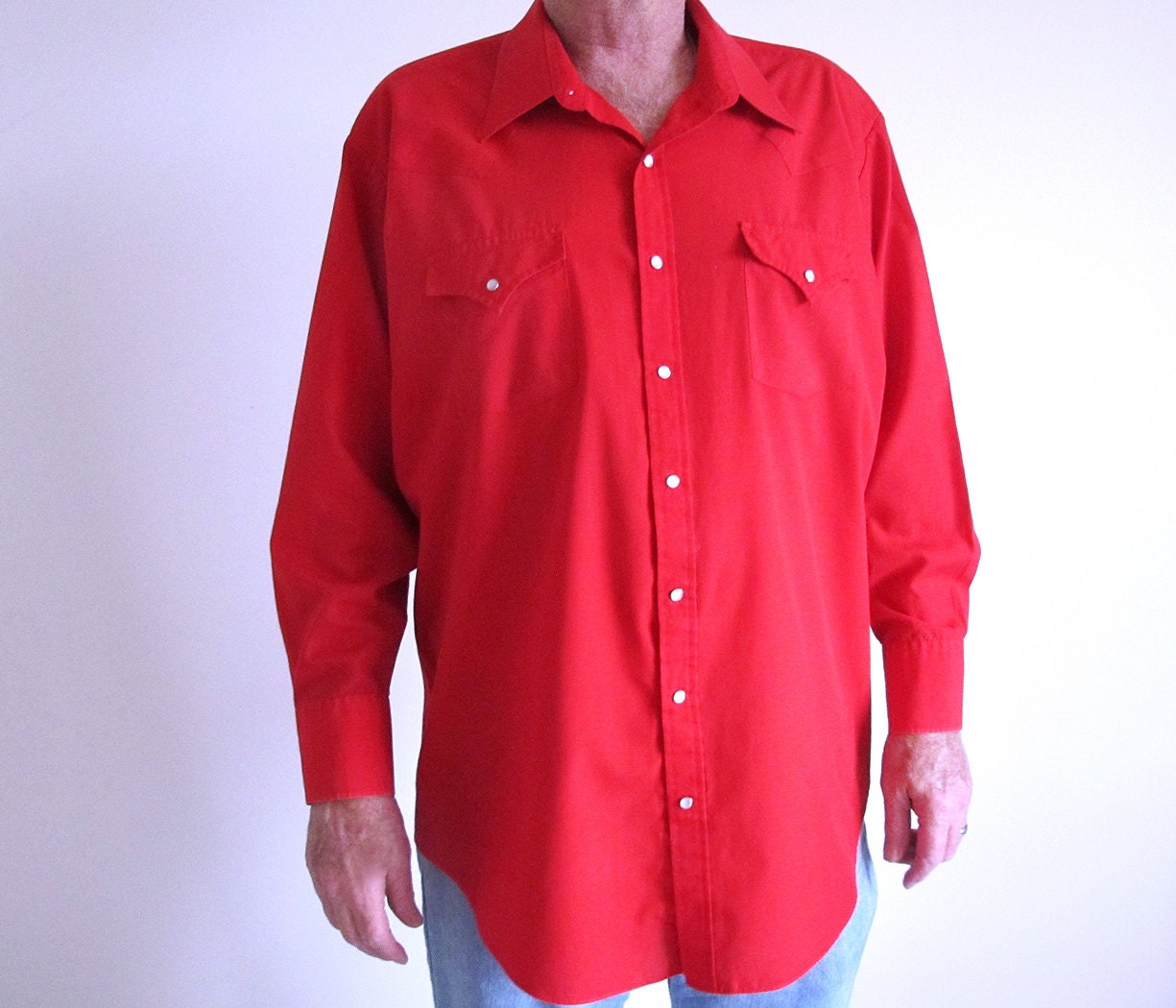Red Cowboy Shirt Vintage Men's Western Shirt Size Tall
