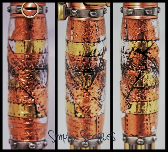 Handturned Bolt Action Steampunk Pen - Boiler Plate on Copper by SimplySoares steampunk buy now online