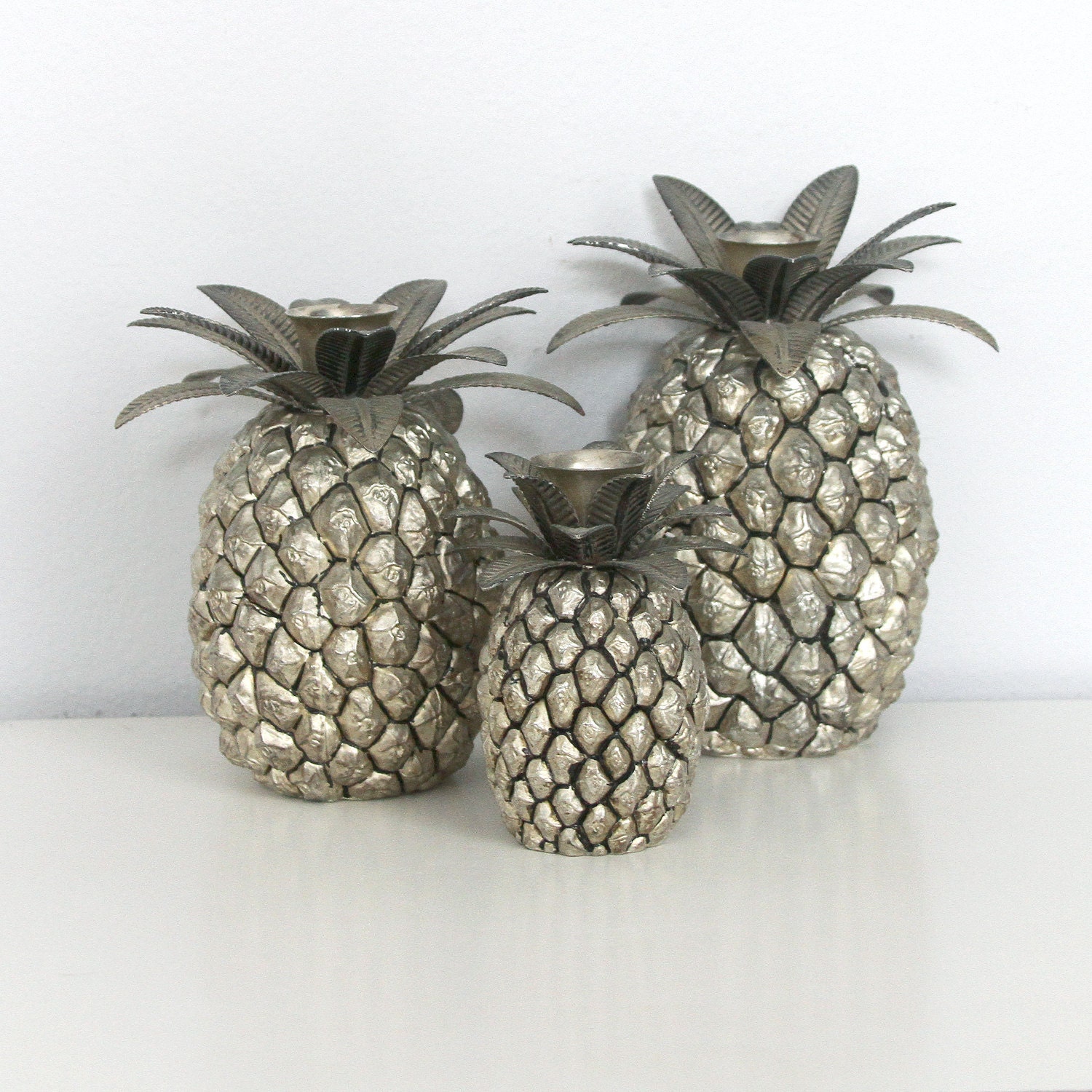 Set of 3 Silver Pineapple Candle Holder by Godinger Set of