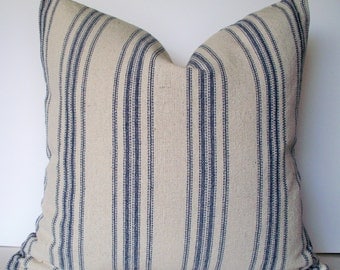 Grain Sack Pillow Cover Blue Farmhouse Pillow Blue Cottage Pillow French Grain Sack