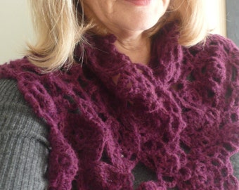 SALE 50% off Burgundy alpaca merino crochet scarf