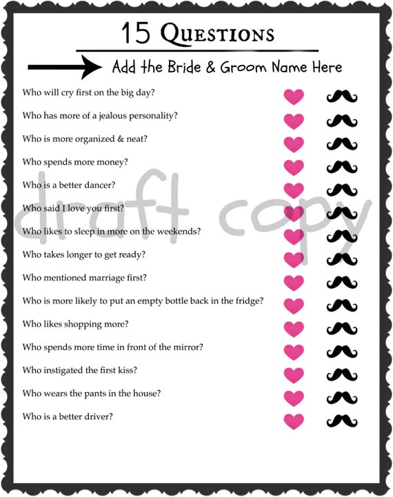 Bride And Groom Trivia Questions Printable Printable Word Searches