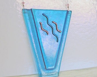 Dichroic Fused Glass Wall Vase, Iridescent Turquoise Flower Pocket Vase with Dichroic Glass Accents, Bud Vase, Gift for Her Under 40 Dollars