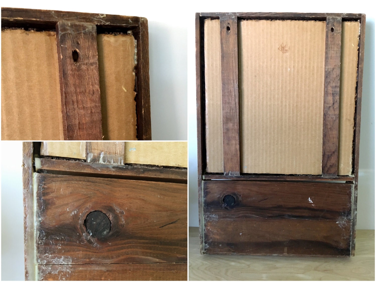 Rustic Vintage Wooden Message Cork Board Wall Hanging with Compartment