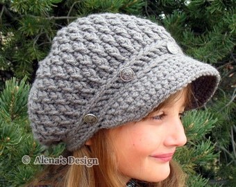 Crochet Pattern 089 - Crochet Hat Pattern for Pom-Pom Slouchy Hat Crochet Patterns Toddler Child Teen Adult Boys Girls Women Men Newsboy Cap