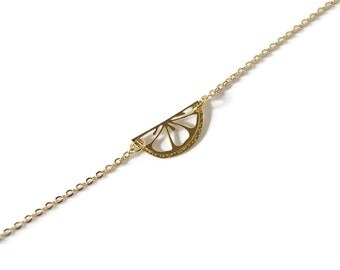 Bracelet gourmette Citron, laiton doré à l'or fin 24K,