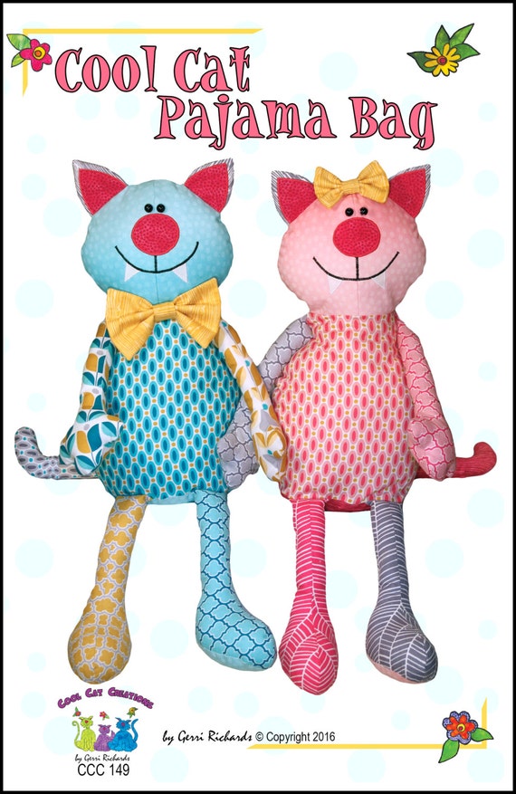 Cool Cat Pajama Bag Paper Pattern for Hiding Pajamas or Other
