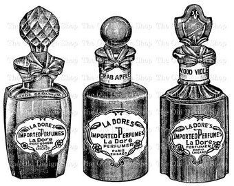 Perfume Bottle Clip Art Vintage La Dore Printable Illustration Iron On Transfer Digital Download PNG JPG Image