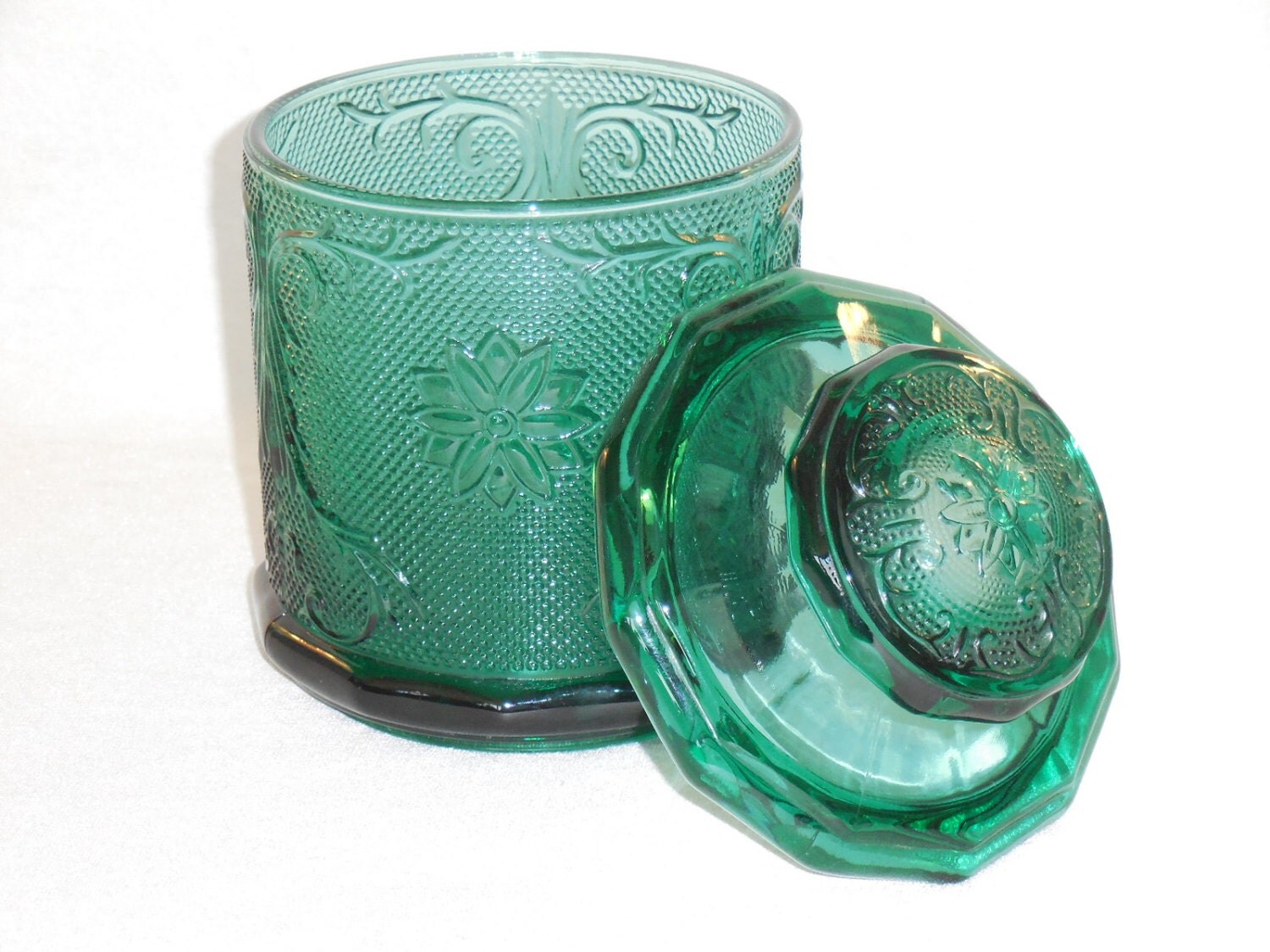 Tiara Spruce Green Sandwich Glass Canister Biscuit Jar