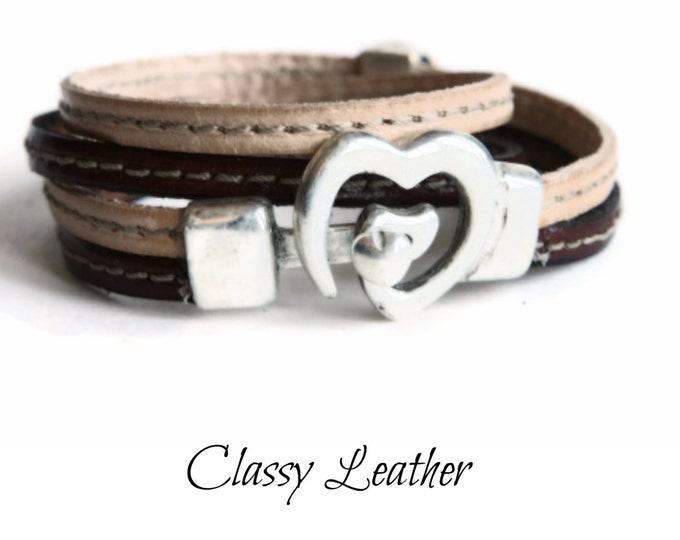 Wrap bracelet, leather wrap bracelet, women bracelet, bracelet with hearts, women leather wrap, leather bracelet, women bracelet