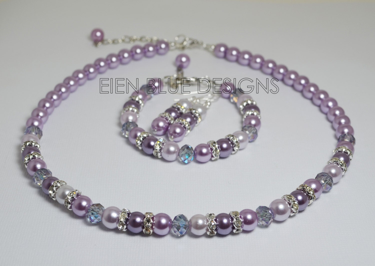 Shades of Lilac Pearl Jewelry Set Lavender Bridesmaid