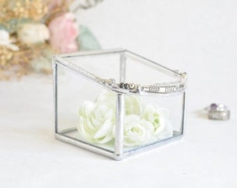 Glass Box, Wedding Ring Box, Clear Glass Ring Bearer, Engagement Ring Box, Glass Box With a Hinged Lid.