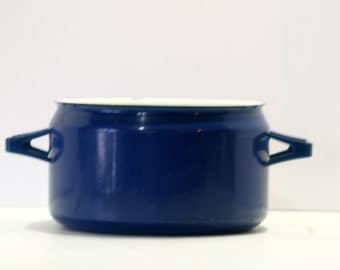 Vintage Cobalt Blue Enamel Finel Seppo Mallat Finland Scandinavian Mid Century Cast Iron Stock Pot Dutch Oven NO LID Stockpot