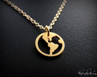 World Map Necklace 24k Gold Vermeil Travel Necklace Gold Globe Pendant Traveler Jewelry World Charm 14k Gold filled Necklace
