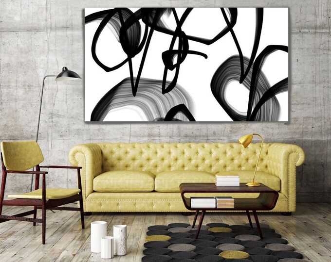 Cosmic Symphony. Abstract Black and White, Unique Abstract Wall Decor, Large Contemporary Canvas Art Print up to 72" by Irena Orlov