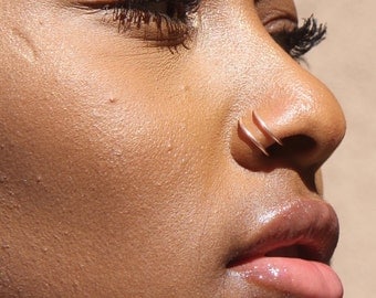 Double Gold Nose Ring - Gold Ear Lip- Gold Cuff Piercing - Gold Tribal Thin Fake Nose Lip Ear Ring - Fake Piercing Rose Gold Fake