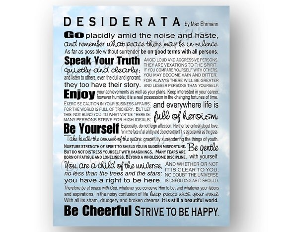 Desiderata Poem by Max Ehrmann 8x10 Print Sky Background