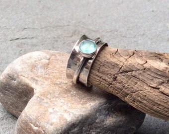Sea glass jewelry, Sterling silver and sea glass spinner fidget ring