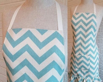 Teal Chevron Apron with Pocket and Ruffle, Free Shipping - Can be Personalized