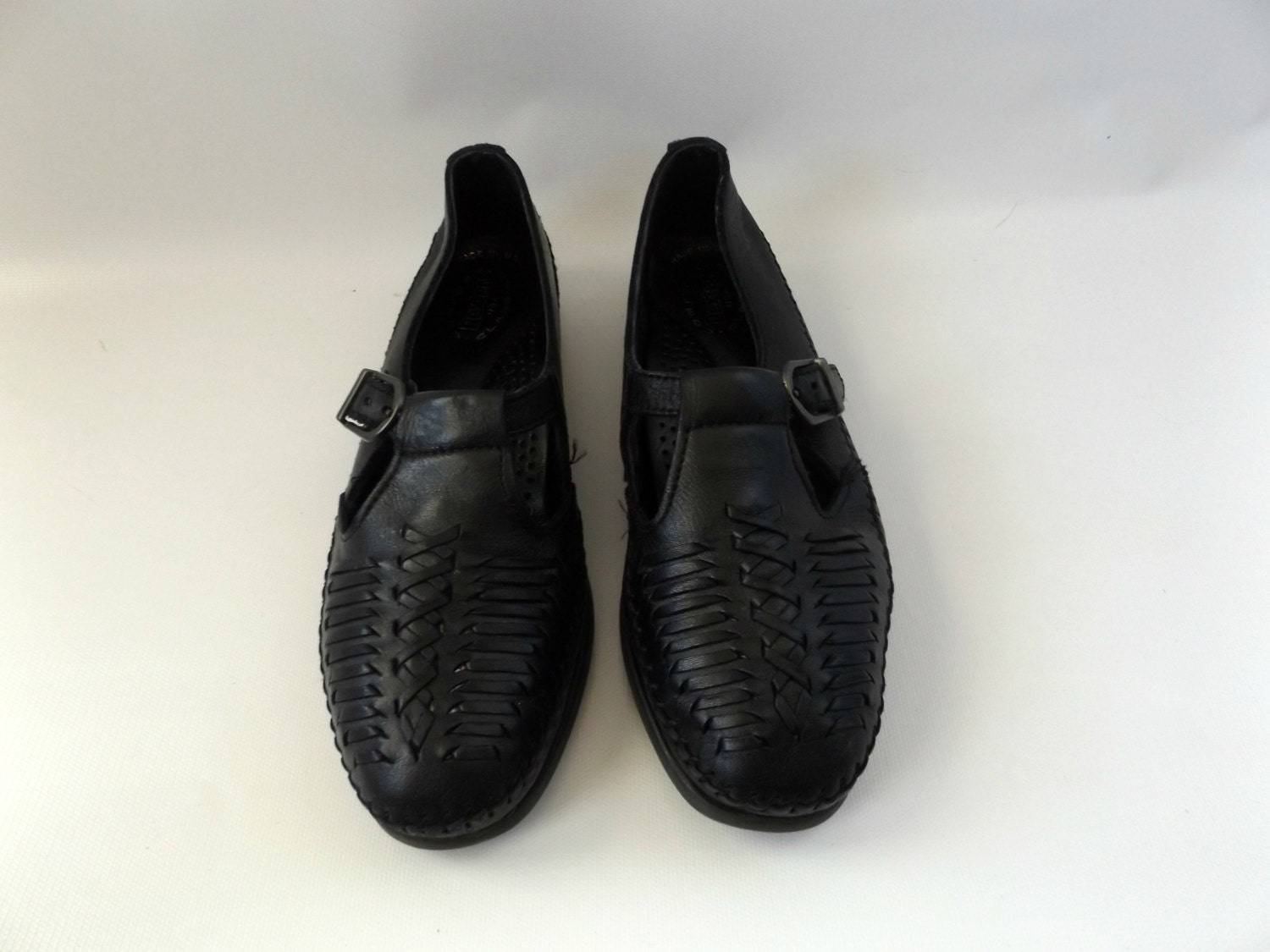 Black Moccasin Mary Jane Shoes Vintage 90s Dexter Woven